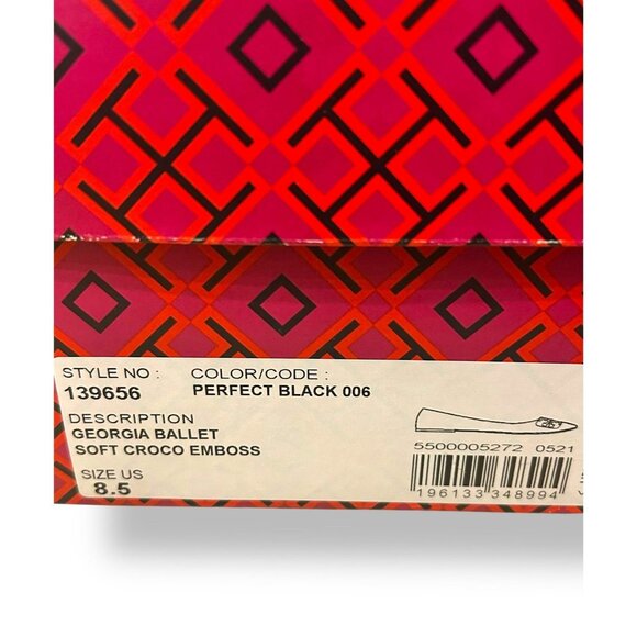 Tory Burch Georgia Ballet Flats Women’s 8.5 Black Croc Embossed Leather Logo - Picture 10 of 16